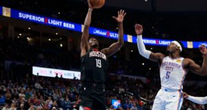 The Houston Rockets battled valiantly against the Thunder, showcasing young talent despite key injuries, ultimately losing 137-128. Image courtesy (cdn.vox-cdn.com)